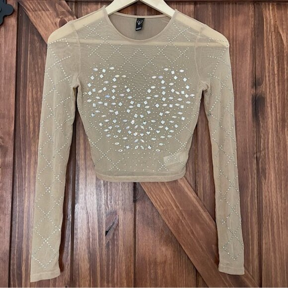 NWOT Windsor Sheer Rhinestone Cropped Long-Sleeve Top Small // NYE OUTFIT! - Picture 1 of 7